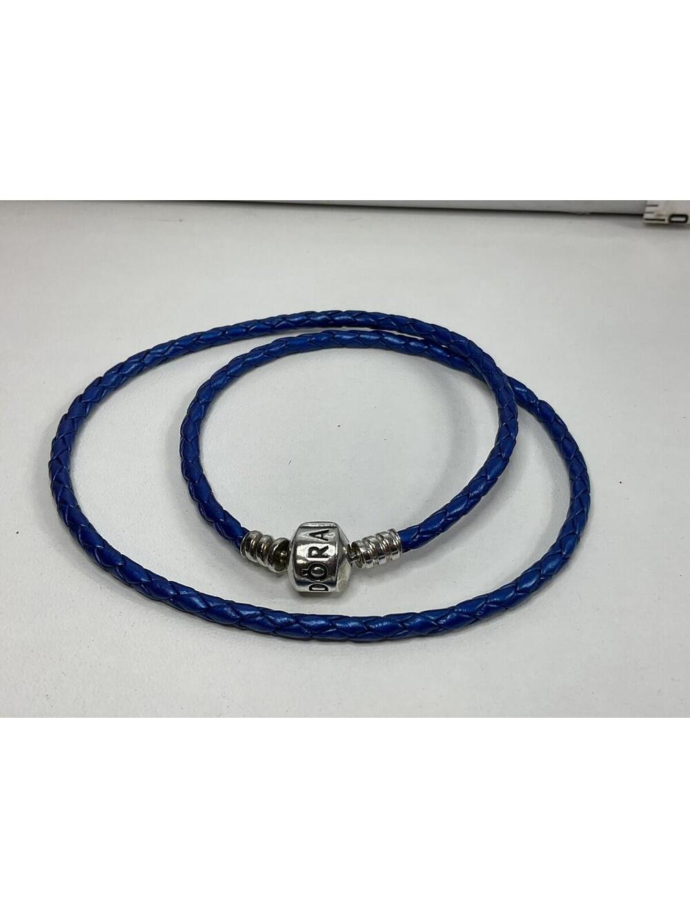 Pandora Leather Double Wrap Bracelet Metallic Blue 16” NEW